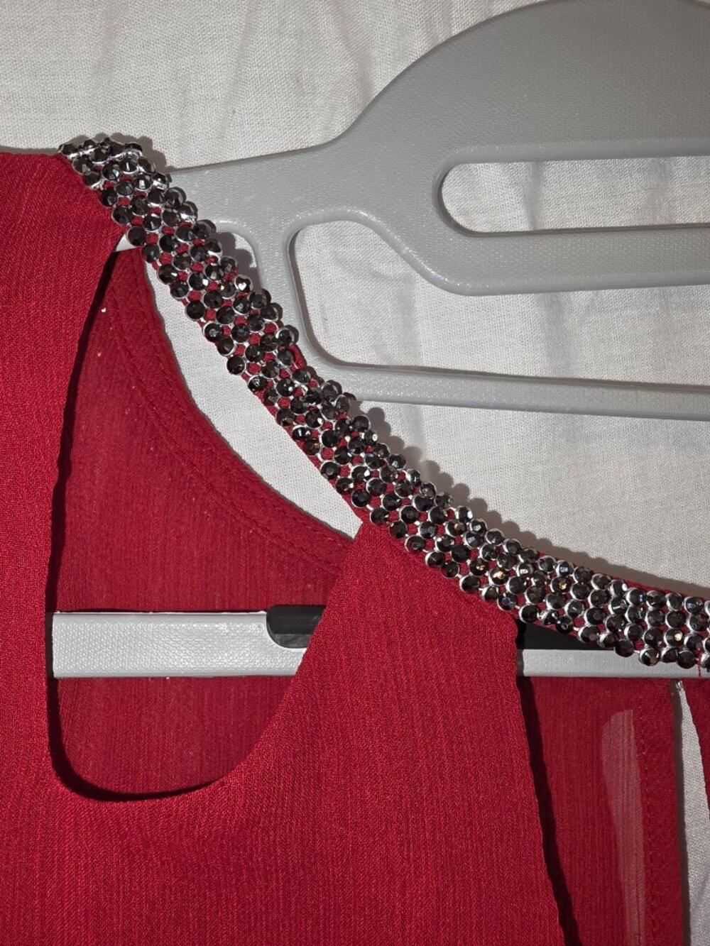 Jennifer Lopez Blouse Sz 1X Rhinestone Neckline Bell Sleeve Top Bold Party NWT - Picture 10 of 14